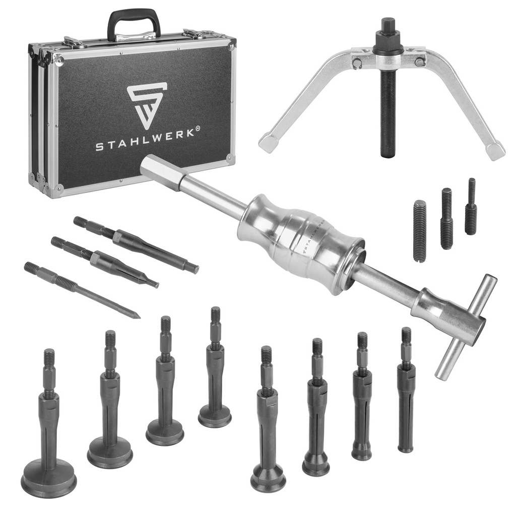 STAHLWERK Grundloch-Innenlager-Abzieher-Satz mit Gleithammer, 3 Adaptern