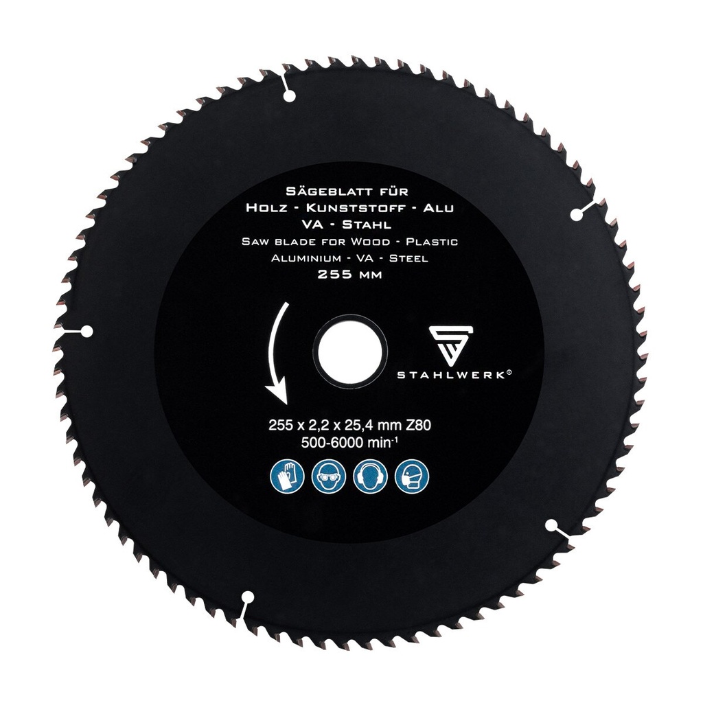 STAHLWERK Sägeblatt für Metalltrennsäge Schwarz 255 x 25,4 mm 10 Zoll