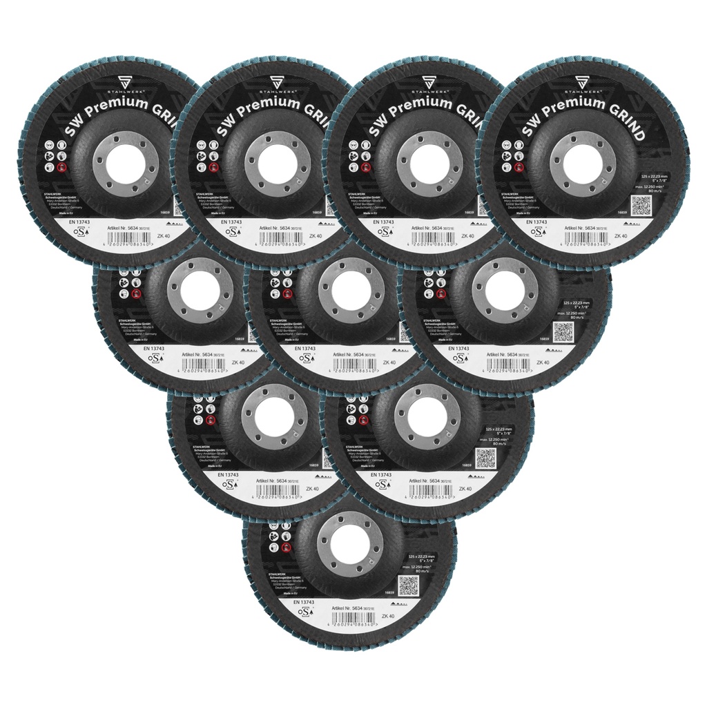 STAHLWERK Schleifscheibe Fächerscheibe Lamellenscheibe P40 Ø125 mm 10er Set