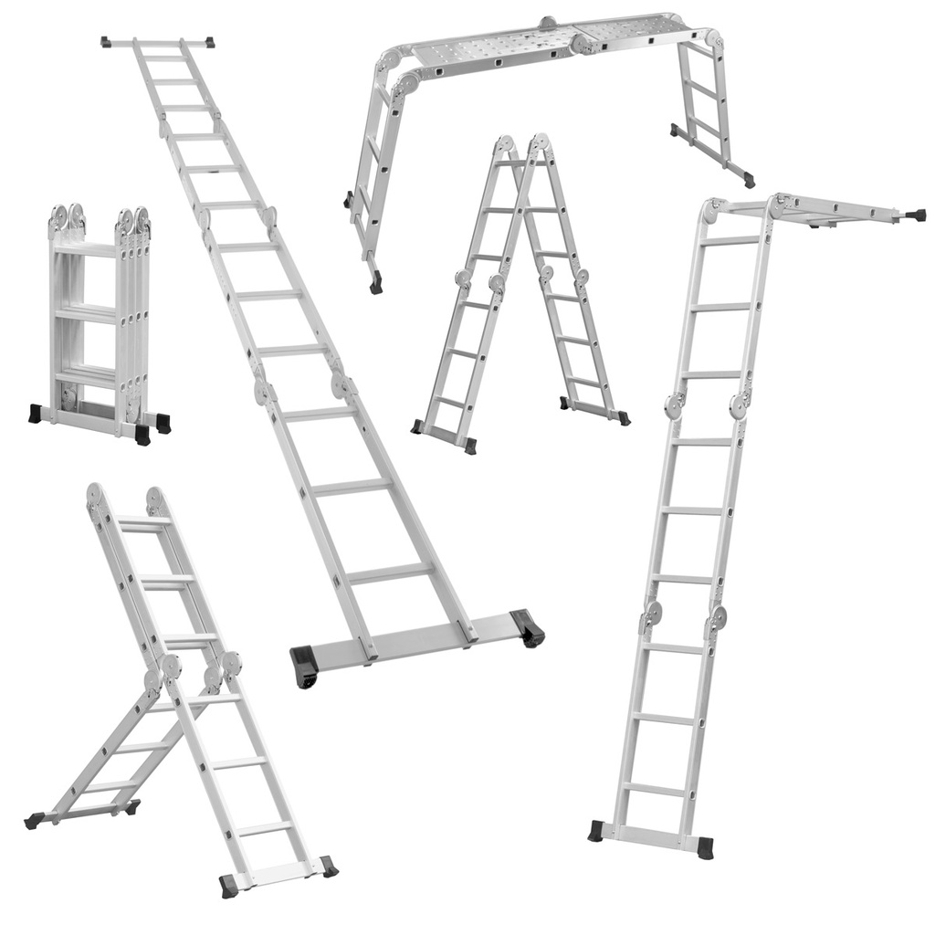 STAHLWERK Mehrzweckleiter ML-356 ST 150 kg Tragkraft, 3 in 1 Leitergerüst / Aluminium Klappleiter / Arbeitsgerüst / Arbeitsplattform / Gerüst mit rutschfesten Sprossen