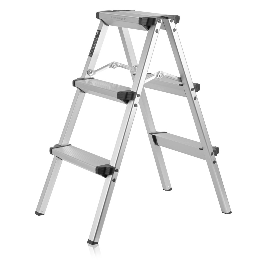 STAHLWERK Alu-Trittleiter ALT-150 ST bis 150 kg, 3 Stufen, Standhöhe 72 cm