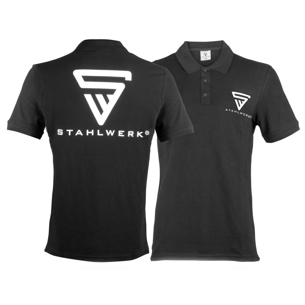 STAHLWERK Polo-Shirt Größe XL Schwarz Kurzarm Polohemd Logo-Print 100% Baumwolle