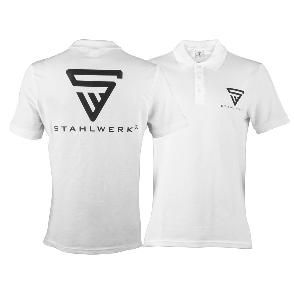 STAHLWERK Polo-Shirt Größe L Weiß Kurzarm Polo-Hemd Logo-Print 100% Baumwolle