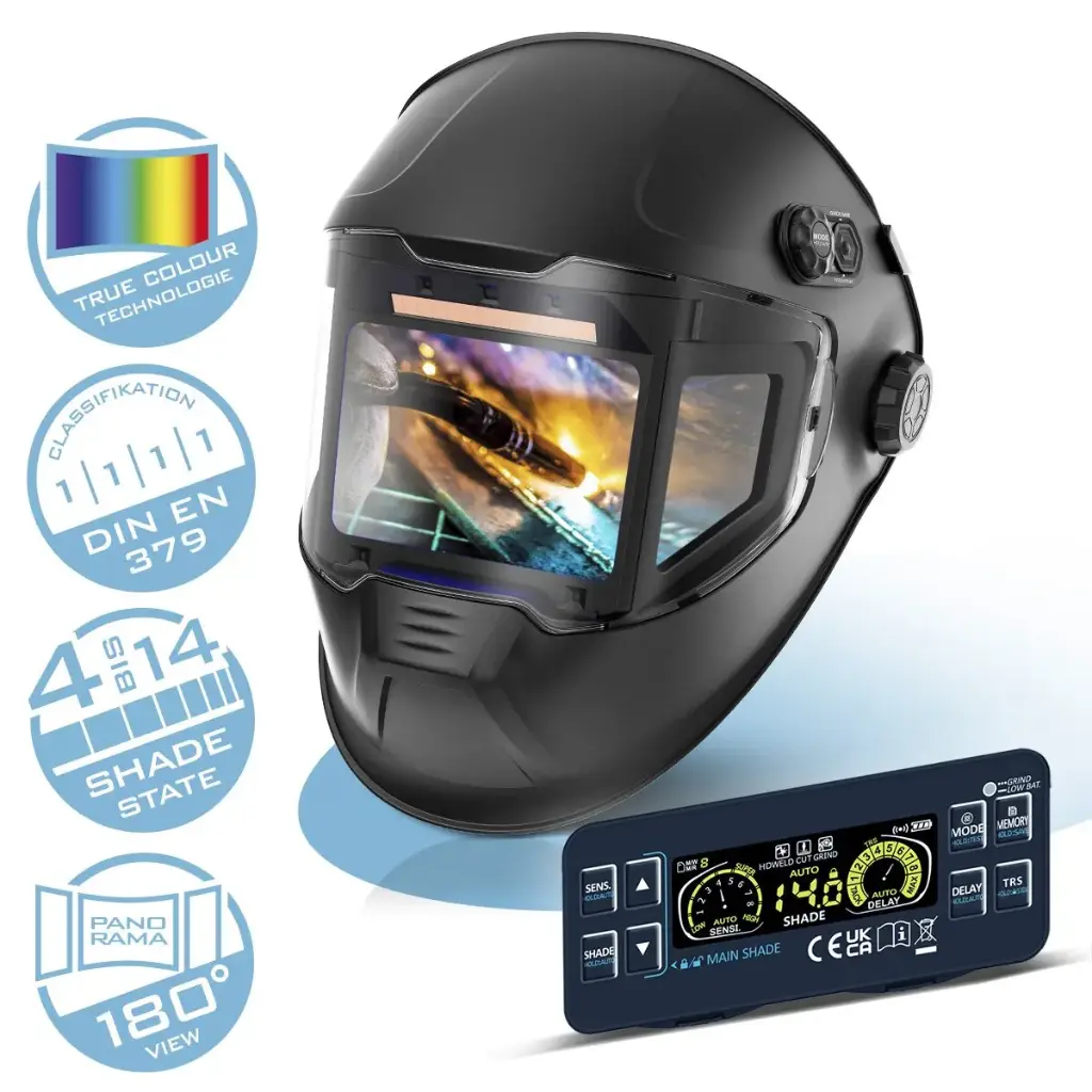 STAHLWERK Automatik-Schweißhelm SPLIT 3-in-1 mit 180° Sichtfeld, LCD-Farbdisplay