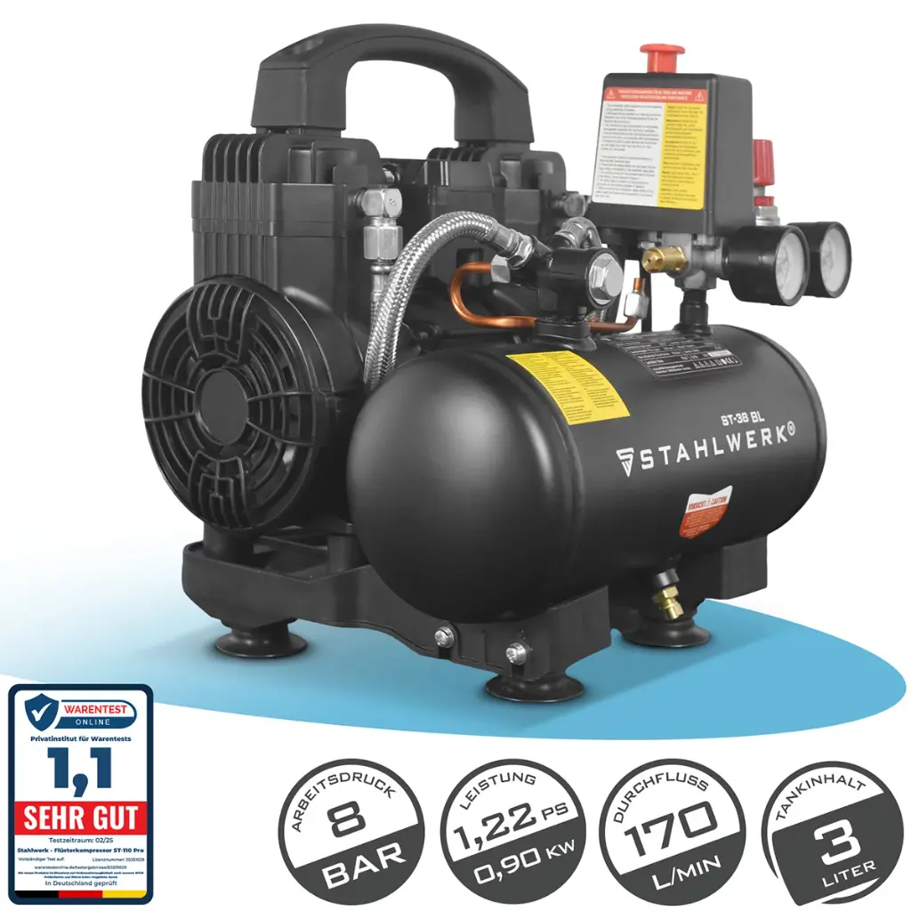 Druckluft Kompressor ST 110 Pro mit 10 bar, 10 l Tank, 69 dB