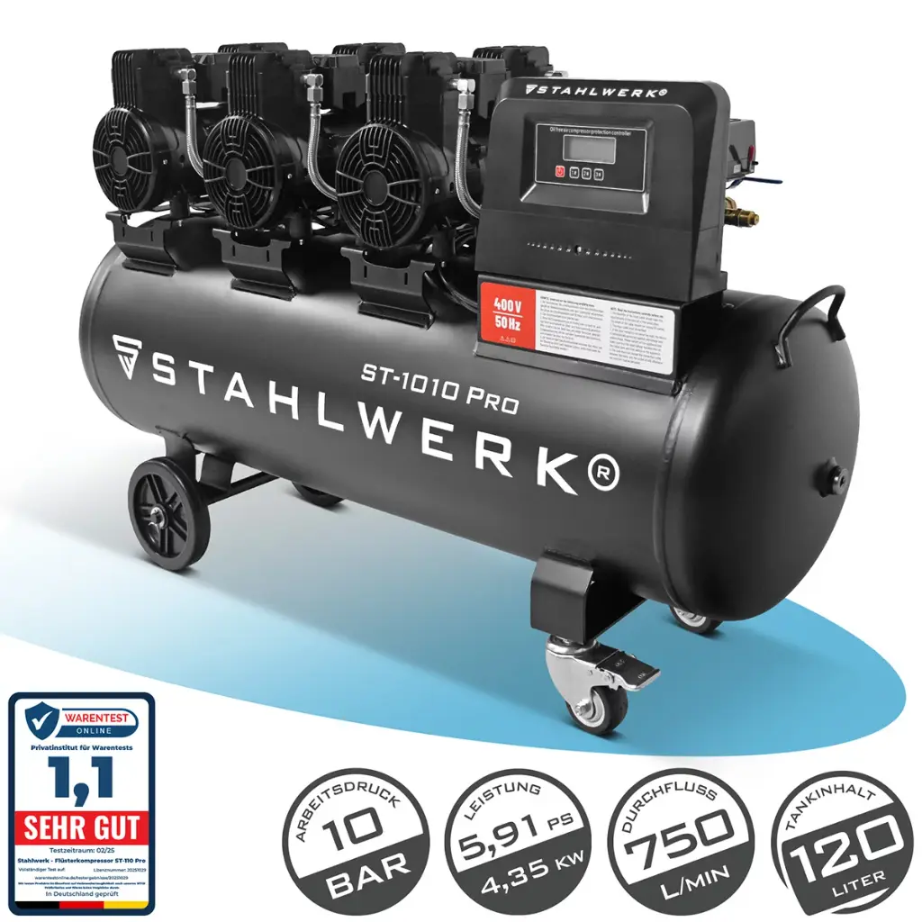 Druckluft Kompressor ST 110 Pro mit 10 bar, 10 l Tank, 69 dB